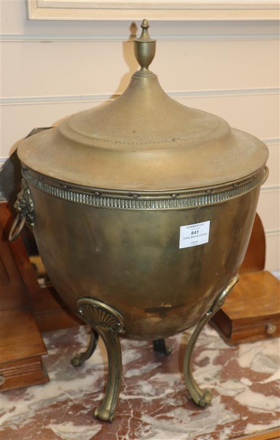 An Edwardian brass coal box and cover H.56cm